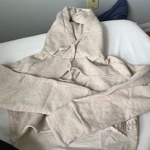 Cream Gymshark Cropped Raw Edge Hoodie